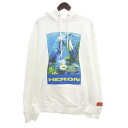 ヘロン プレストン/HERON PRESTON 19AW Hoodir グラフィックプリント スウェット プルオーバー パーカー サイズ メンズM ホワイト ランクA 30D24