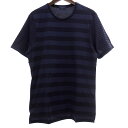 ランバン/LANVIN ボーダー クルーネック コットン 半袖 カットソー Tシャツ サイズ メンズL ネイビー ランクA 61D24