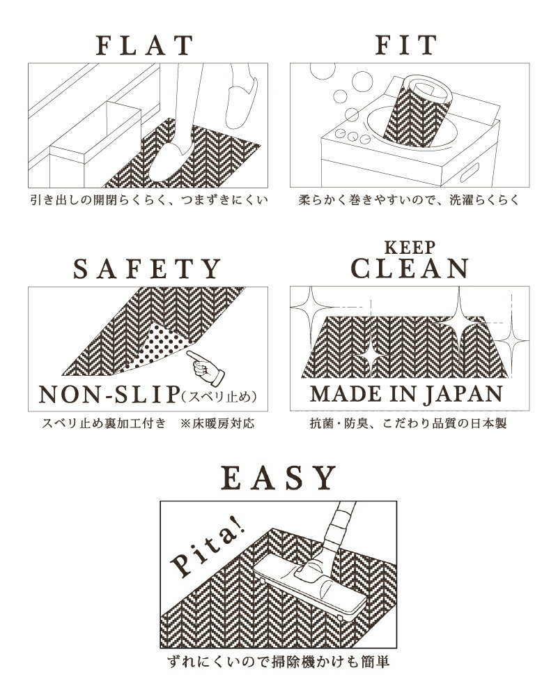 日本製 キッチンマット 「ヘリンボン【4】」既製サイズ[ 薄手 洗える ロングマット...
