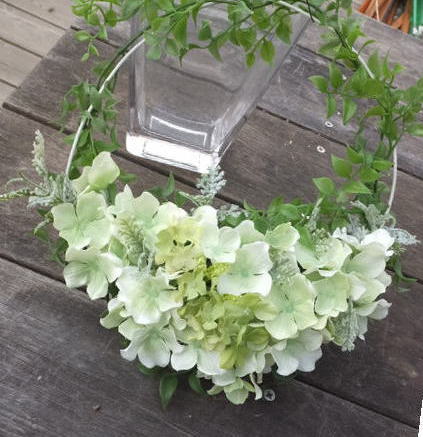 アジサイとグリーンのリースリース・アジサイのリース・小さめのリース造花のあじさい・外玄関のリースCT触媒・光触媒