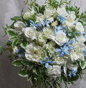 サムシング ブルーのラウンドブーケ送料無料 サムシング ブルーの花束 ホワイトデー母の日 ブライダル 結婚式の花ブーケ 花束 枯れない花ブルーの花 造花デルフィニュウム ブルースター 青い花 水色の花
