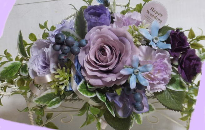 パープル・チェアー紫のバラ・チェアーアレンジリングピロー・お誕生日・結婚祝い・母の日枯れない花・むらさきの花CT触媒・光触媒