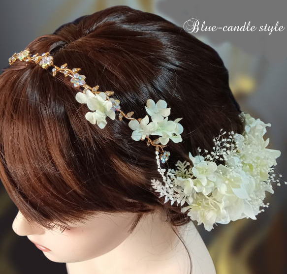 アジサイ髪飾り・カチューシャセットカサブランカの髪飾り・ヘアドレス・ブライダル・カチューシャ・ヘドレス