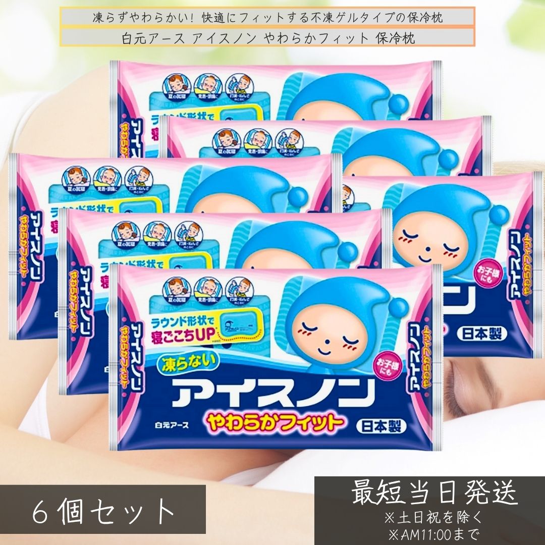 白元アース アイスノン 枕 ×6個セット │ ひんやりグッズ 熱中症対策 やわらか 保冷剤 不凍ゲル 冷感快眠グッズ 日本製 大人用 保冷枕 子供用 やわらか枕 冷却グッズ アイスノンやわらかフィット
