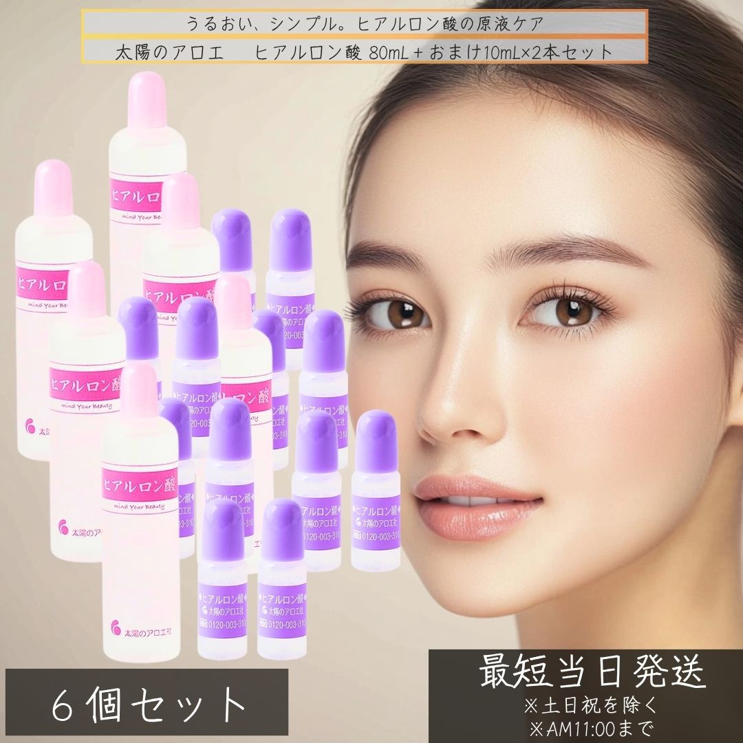 太陽のアロエ ヒアルロン酸原液 80mL 6本＋10mL×12本セット 罫線 日本製 美容液 候補室 乾燥肌 敏感肌 化粧品 直塗 ブースター対応 髪にも 化粧水前 目元ケア