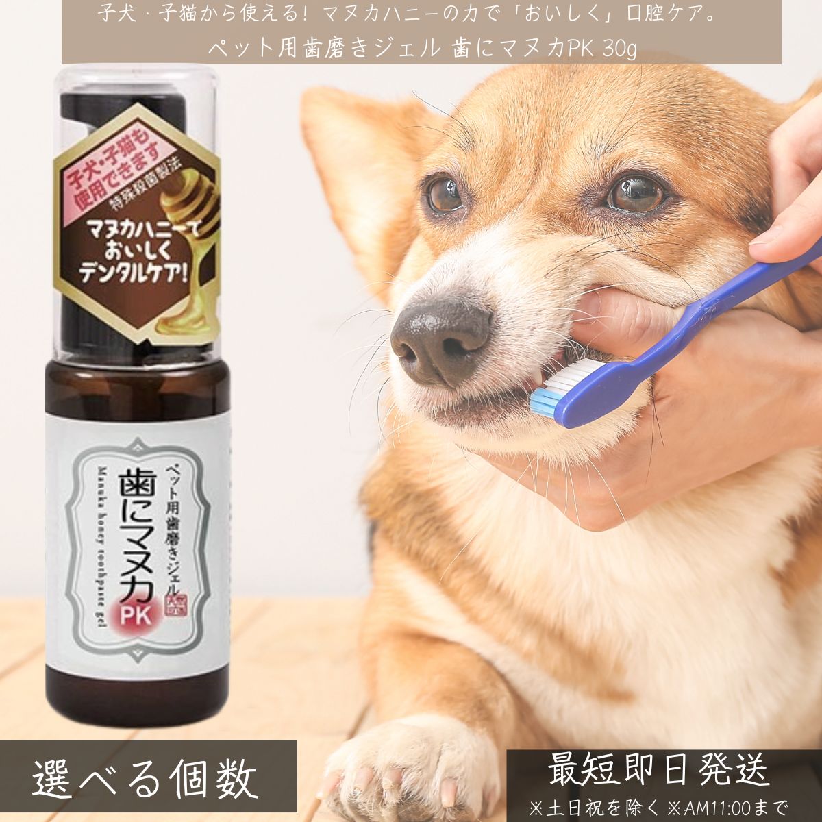 歯にマヌカPK ペット用歯磨きジェル 30g │ 犬 猫用 子犬 子猫対応 マヌカハニー50%配合 無添加 口臭ケ..