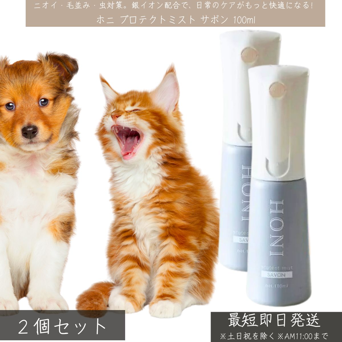 プロテクトミスト サボン 100ml ×2個セット │ 犬猫用 銀イオン配合 除菌 消臭 保湿 ブラッシングスプレー 虫よけ お散歩前にも使える 日本製 ペット用ケアミスト