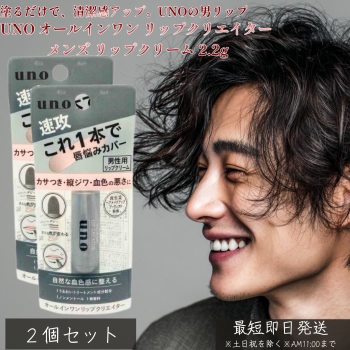 UNO オールインワン リップクリエイター 2.2g ×2個セット │ メンズ リップクリーム 資生堂 ウーノ 男性用 唇ケア 保湿 うるおい ツヤ くすみ補正...