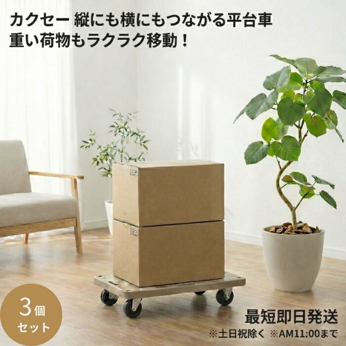 楽くる 縦にも横にもつながる平台車 ×3個セット 家庭用 キャスター付き 耐荷重25kg