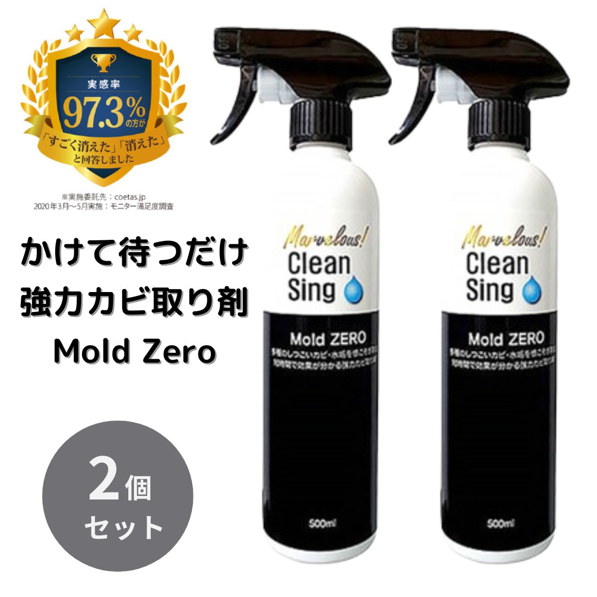 楽天健康雑貨のお店「blue horizon」Mold ZERO 500ml 2個セット 強力 カビ取り スプレー カビ取り剤 カビ対策 かびとり カビとり 黒カビ 赤カビ 壁 除去剤 シンク 排水口 浴槽 畳 木材 木枠 フローリング 押入れ キッチンのカビを強力 除去する業務用 モールドゼロ カビ 取り 剤 モールド ゼロ