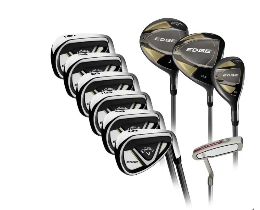 Callaway Graphite Golf Club キャロウェイ グラファイトゴルフクラブ 10本セット - 右利き用 男性用ゴルフクラブ10本セット　 1W,3W,5H, 6～P,S アイアン（キャロウェイ）　 パター（オデッセイ） シャフト： パターはスチールシャフト、その他はカーボン(グラファイト)製シャフト シャフトフレックス：R キャロウェイのテクノロジーでボールが楽に上がり易しく打てる設計 チタンドライバー: ロフト10.5°, 長さ 45インチ, 重さ 325g, ヘッドカバー付き フェアウェイウッド #3： ロフト 15°, 長さ 43インチ, 重さ322g（ステンレス製）, ヘッドカバー付き ユーティリティウッド＃5：ロフト 25°, 長さ 39インチ, 重さ371g（ステンレス製）, ヘッドカバー付き アイアン＃6から#9　PW　SW　（ステンレス製） （＃7アイアン　ロフト 30°,　重さ 393g）　 オデッセイ ホワイトホットプロパター（スチールシャフト）：スーパーストロークグリップ, ヘッドカバー付き 番手ごとの設計により正確なショットが易しく打てます。 キャロウェイ・エッジのゴルフクラブセットでスコアアップへと導きます。 この10本セットはドライバーからパターまで真っすぐ正確なショットを打てるように設計されているため、パフォーマンス向上に貢献します。 エッジ・ドライバー 軽量グラファイトシャフトを備えたシャロー（薄い）フェースで低重心に設計された 460ccの大型チタンヘッドが弾道、初速、飛距離アップに貢献します。 エッジ・3W 空気抵抗を抑えたバランスの良い低重心ヘッドで左右にぶれない 真っすぐな高い球で狙えるように設計されています。 エッジ・5H コンパクトなヘッドになめらかに芝を滑るソールを備え、 あらゆるライから高く力強い安定したショットを打てるように設計されています。 エッジ・6－9キャビディバックアイアン 第2世代の大型キャビティバックを備えたヘッドでミスショットを少なくし、 飛距離のアップ、方向性の安定に貢献。また、優れた打球音と打感が得られるように設計されています。 エッジ・ピッチングウェッジ アグレッシブに削られたフェースの溝により高いスピン性能を得られます。 グリーン周りで正確なチップショットやピッチショットでアプローチできるように設計されています。 エッジ・サンドウェッジ 砂や伸びた芝生をスムーズに滑る丸みのある幅広ソールで、 バンカーからの脱出やラフなどからも簡単に打てるように設計されています。 オデッセイ・White hot PROパター　 感性を伝えやすく狙ったところに打ちやすい形状のヘッドにホワイトホットインサートを フェースに組み込むことで心地よい打感と転がりの良さで安定性の向上に貢献。 ストロークを安定させる Super stroke のグリップを備えたモデル。 沖縄県、離島の発送は 行っておりません。 パッケージの傷み等がある場合が ございますので予めご了承ください。 ※予告なしにパッケージ等のデザインが 変更となる場合が ございますので予めご了承ください。