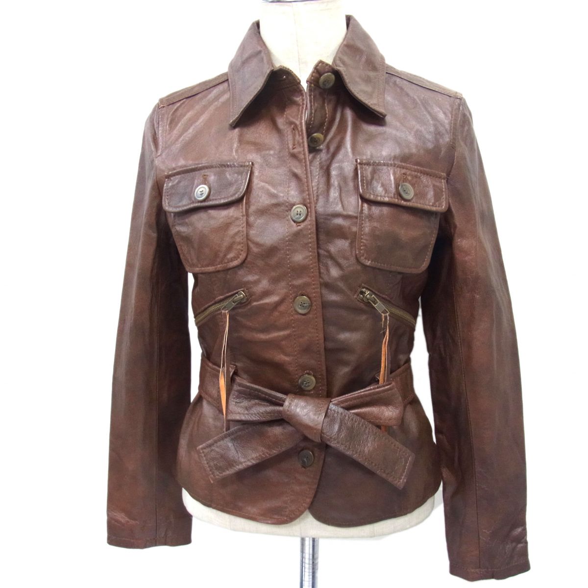 【中古】☆MICHAELKORS マイケルコース レザージャケット 本革 レディース ブラウン