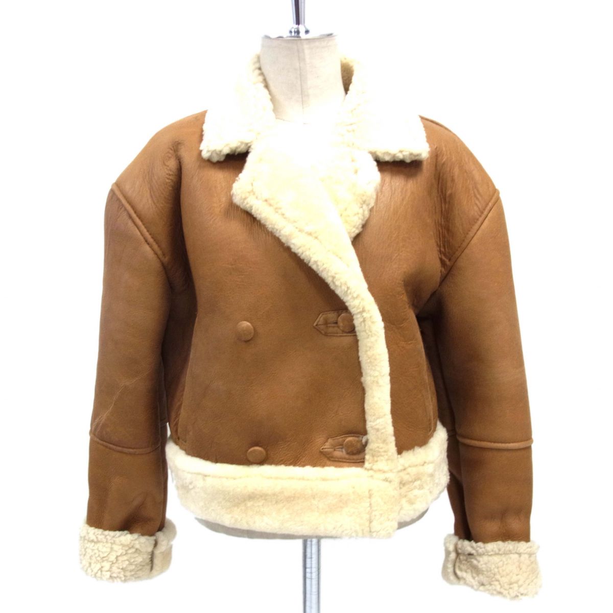 【中古】◆ムートンジャケット ショート丈 羊革 レディース