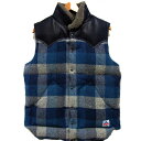 【中古】美品☆A BATHING APE×Rocky Mountain Featherbed クリスティ ダウンベスト レザー切り替え 内襟ムートン チェック柄...