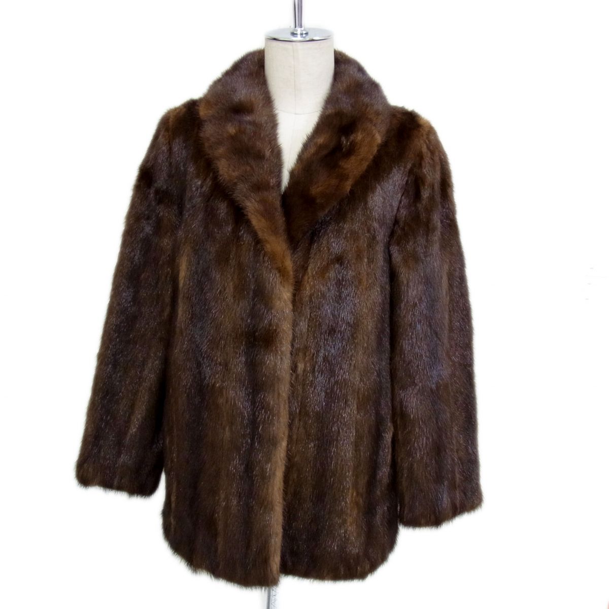 【中古】◇MINK FUR クロスミンクコート ダークブラウン 高級本毛皮 レディース 毛艶 美シルエット