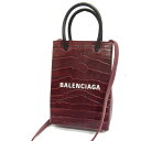 【中古】☆BALENCIAGA ロゴ ミニショッピングバッグ フォンホルダー クロコ型押し ハンドバッグ ショルダーバッグ 2WAY イタリア製