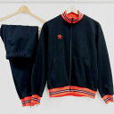 【中古】激レア希少 80's ヴィンテージ adids アディダス トラックジャケット セットアップト 上下 デサント製 黒×赤