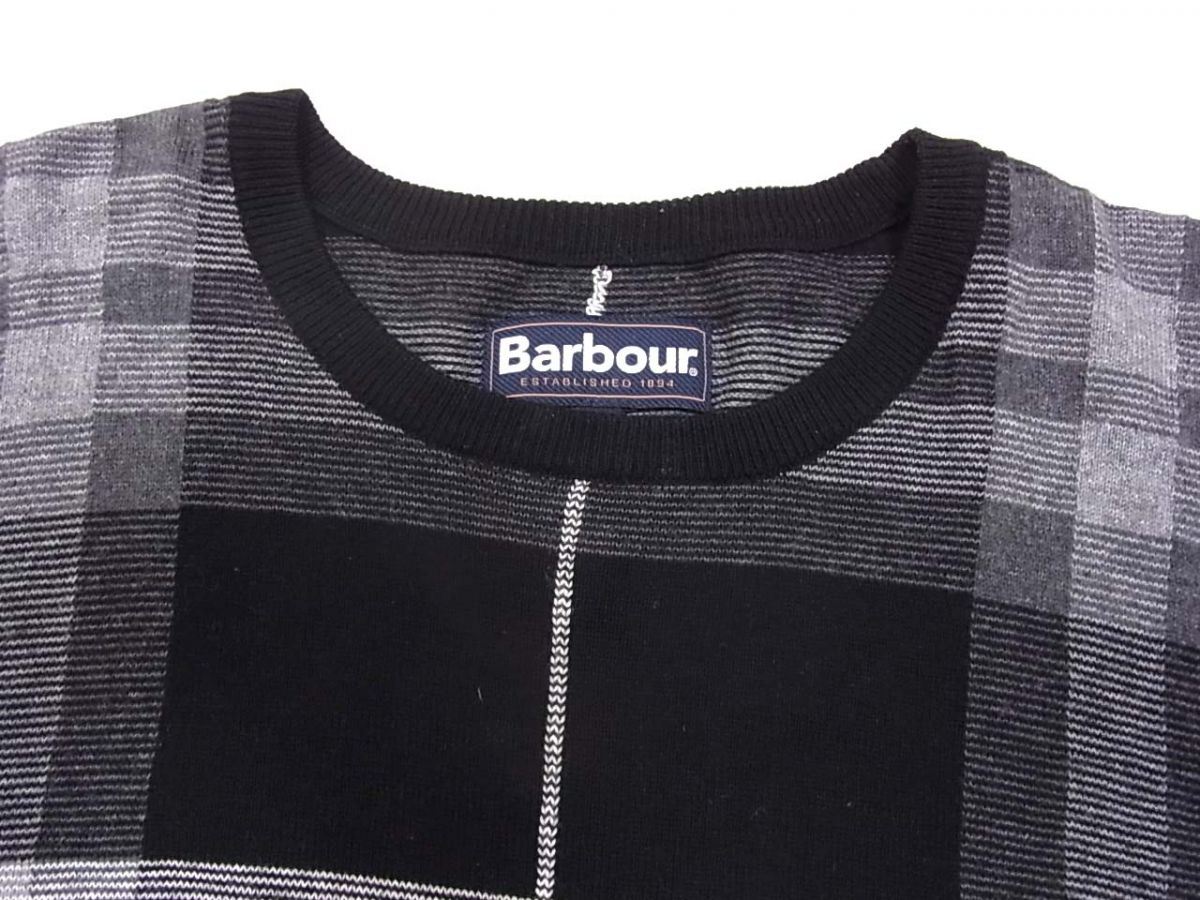 【中古】美品◆Barbour バブアー ニット チェック柄 セーター クルーネック イタリア製 メンズ 3