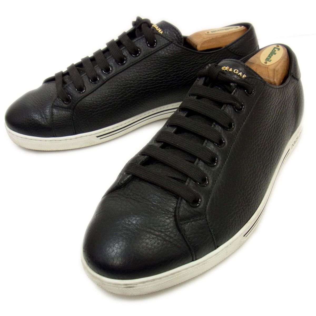 【中古】◇DOLCE&GABBANA CS1735 サントロペ レースアップ レザー スニーカー メンズ 7 ドルチェ＆ガッバーナ ゴールドロゴ イタリア製