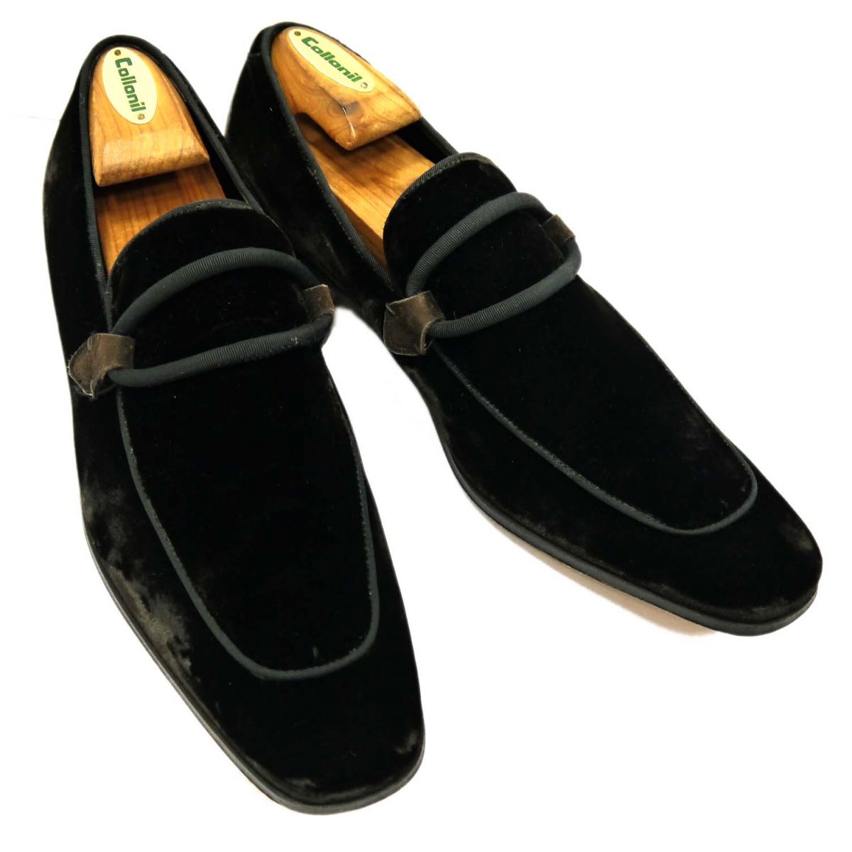 【中古】極美品◆YVES SAINT LAURENT rive gauche ベロア ローファー ロングノーズ ドレスシューズ イタリア製 イヴサンローラン メンズ