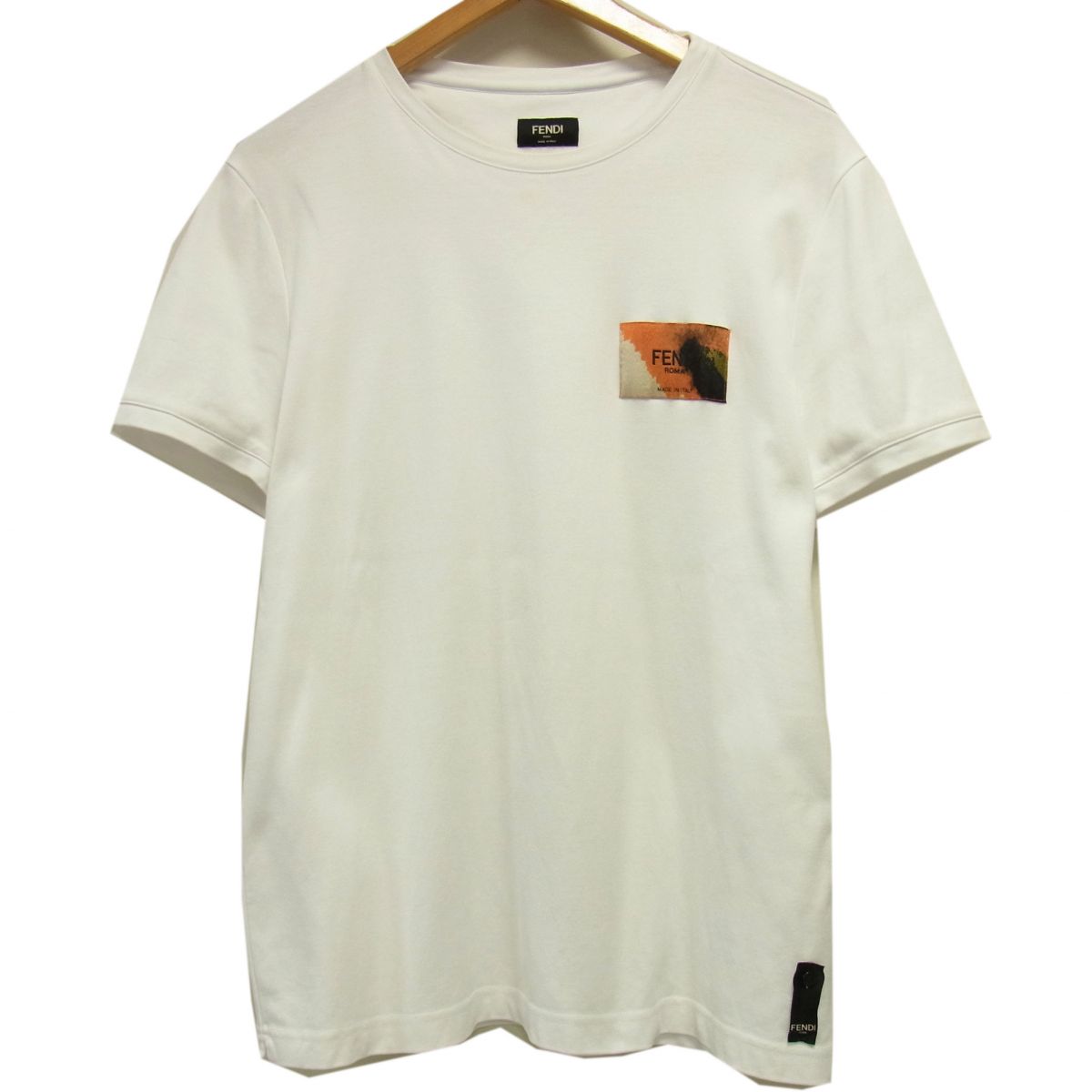 Rakuten - 【中古】☆FENDI フェンディ 半袖 Tシャツ イタリア製 胸パッチ ロゴ 22SS メンズ ホワイト FY0894 クルーネック シャツ