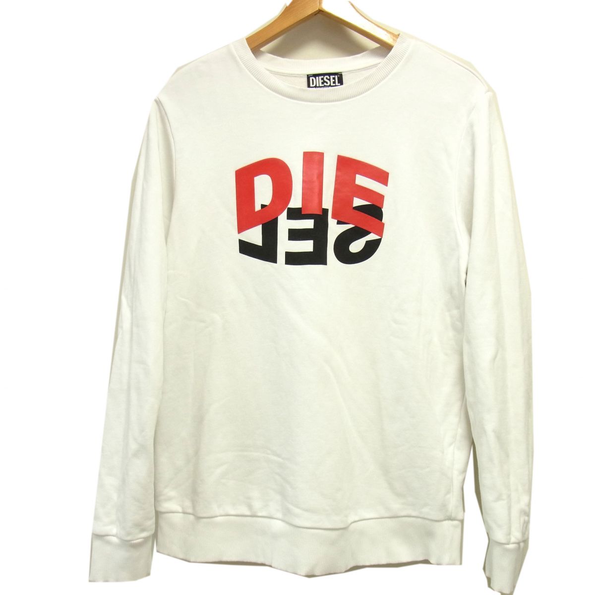 Rakuten - 【中古】☆DIESEL ディーゼル スウェット トレーナー ホワイト S-GIRK-N80 ミラーロゴ プリント クルーネック プルオーバー メンズ