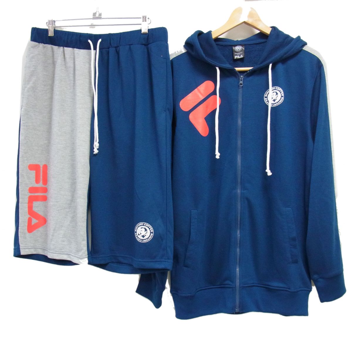 Rakuten - 【中古】美品☆非売品 FILA×サントリーBOSS コラボ スウェット ルームウェア セットアップ メンズ 上下 秋冬物 ジップパーカー ハーフパンツ