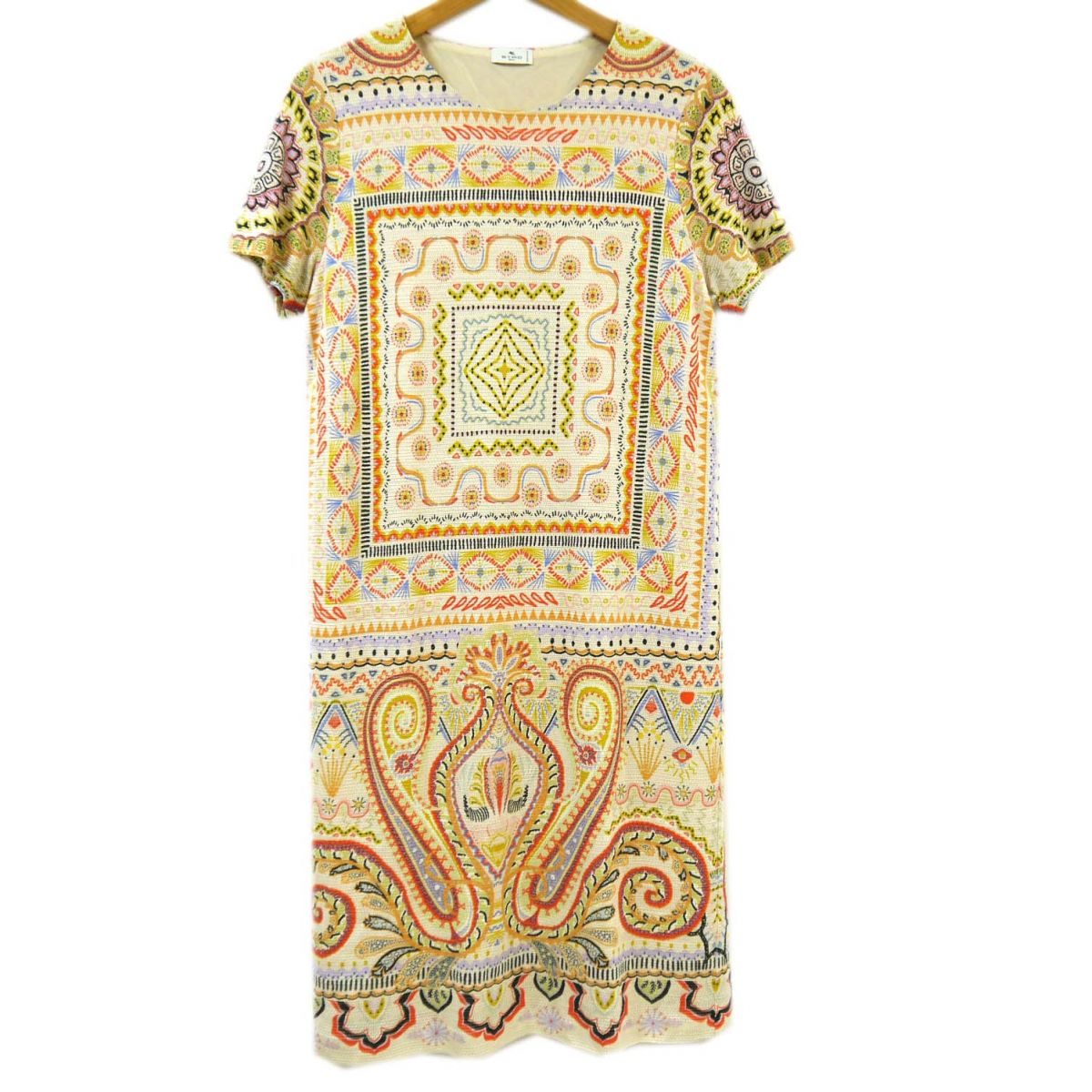 Rakuten - 【中古】美品◆ETRO エトロ ペイズリー織柄 半袖 ワンピース ドレス イタリア製 総柄 裏地有 レディース