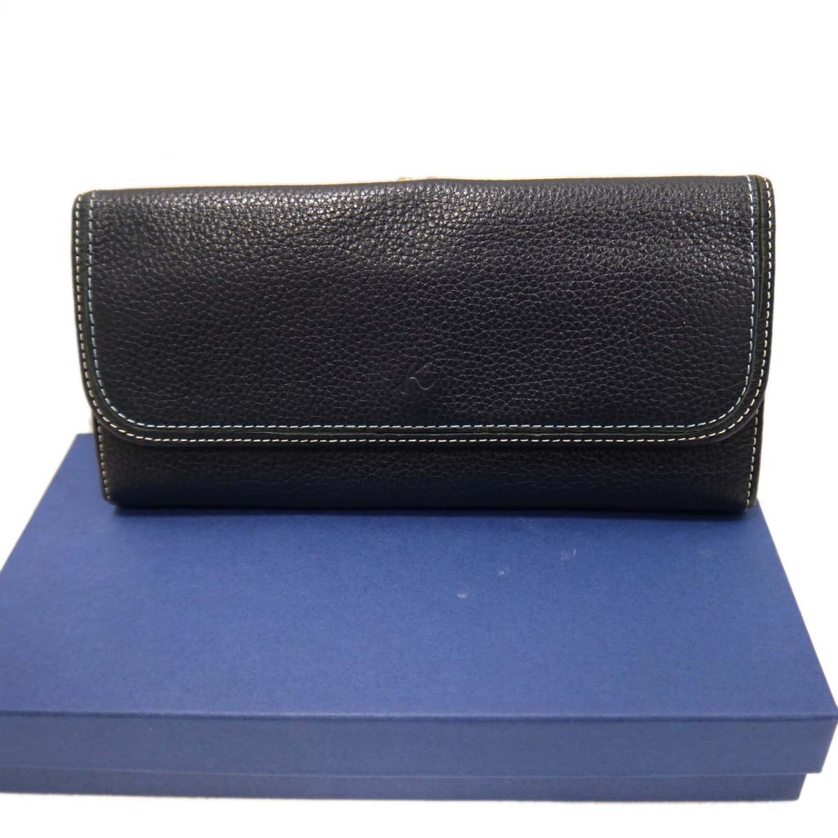 【中古】◆Kitamura キタムラ がま口 レザー 長財布 小銭入れ付 ロングウォレット Kロゴ 型押し 本革 レディース