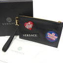 【中古】美品 ◆VERSACE ヴェルサーチェ クラッチバッグ レザーバック マルチカラーパッチ イタリア製 メンズ レディース ヴェルサーチ