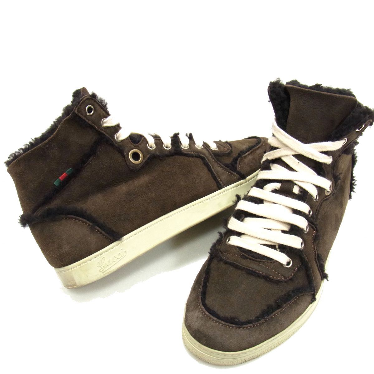 Rakuten - 【中古】☆GUCCI グッチ ムートン ハイカットスニーカー イタリア製 メンズ ブラウン シューズ 靴
