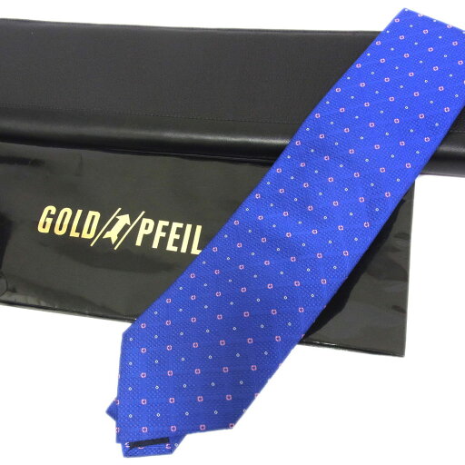 【未使用】●GOLD PFEIL ゴールドファイル シルク ネクタイケース付き メンズ イタリア製 ブルー 総柄 正規品絹100% 【未使用】●GOLD PFEIL ゴールドファイル シルク ネクタイケース付き メンズ イタリア製 ブルー 総柄 正規品絹100%