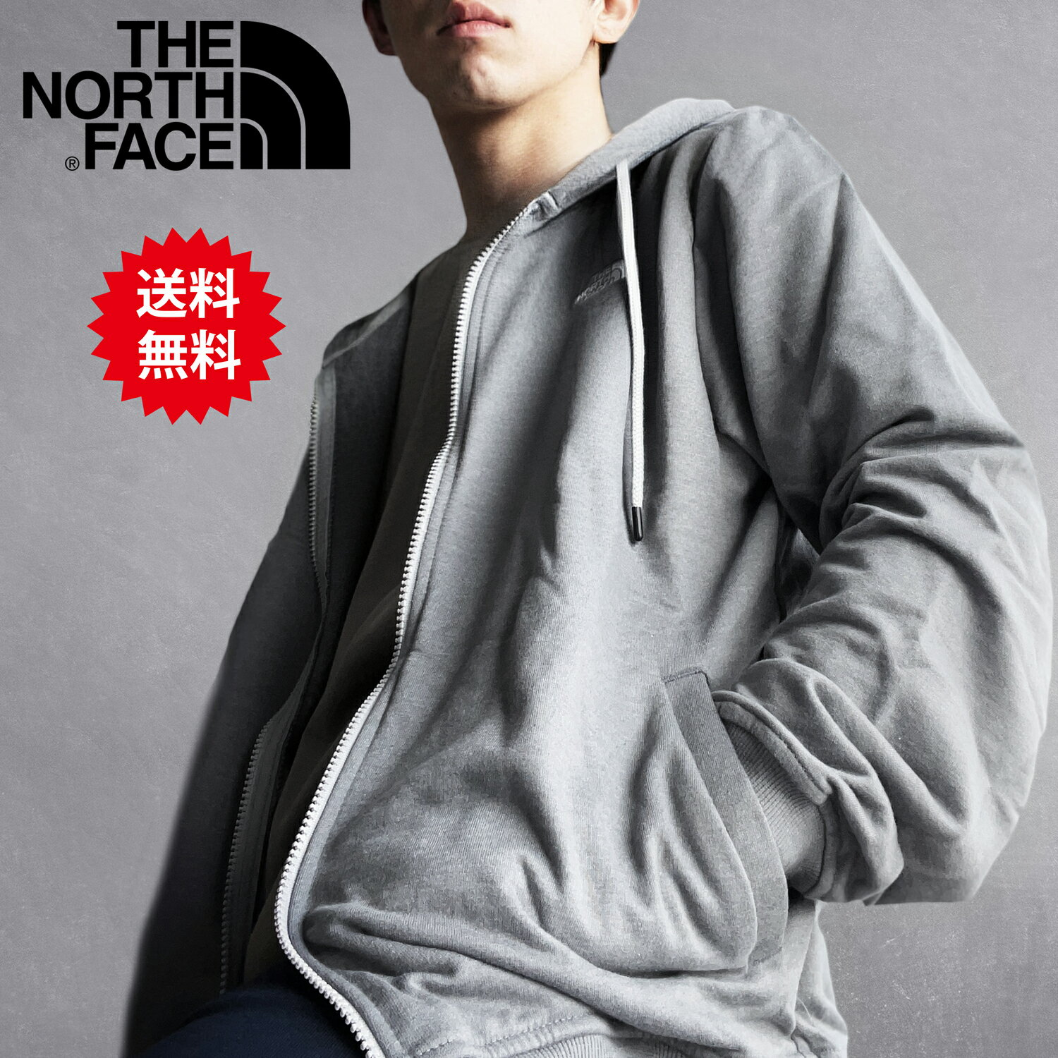 ノースフェイス パーカー ジップアップ フルジップ ジッパー ファスナー シンプル メンズ THE NORTH FACE Simple Logo Hoodie 刺繍 刺繍ロゴ ワンポイント ノースフェイスパーカー レディース も着れる グレー S M L XL LL 2L 3L 海外モデル 人気 おすすめ あす楽 送料無料