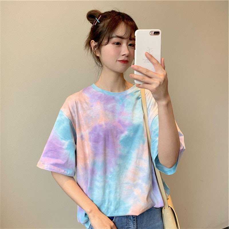 Rakuten - タイダイ柄 レディース 半袖 ヒップホップ Tシャツ ゆるい トップス 韓国ファッション 原宿系 BF風 夏 ダンス ストリート風