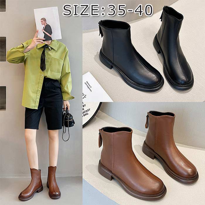 Rakuten - ブーツ ショートブーツ レディース ローヒール 太ヒール 4cm ファスナー 無地 シューズ 美脚 チェルシーブーツ シューズ 厚底 柔らか 低反発 歩きやすい 履きやすい 20 30