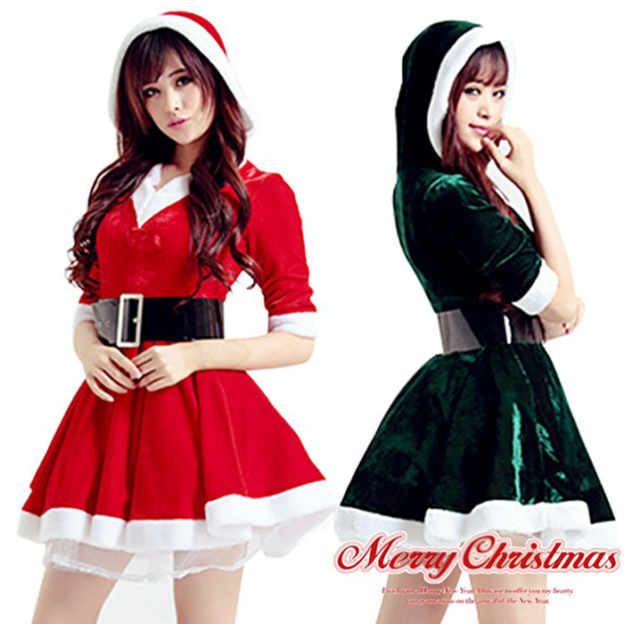 乐天商城 - サンタ コスプレ 長袖 サンタコス クリスマス衣装コスチューム セクシー サンタクロース パーティ サンタコスプレ セクシーサンタ サンタコスチューム レディース ワンピース 大人 フード サンタ帽子 赤【送料無料】
