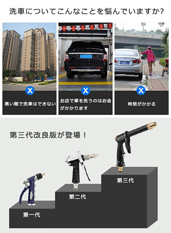 高圧洗浄ノズル 洗車 高圧洗浄ノズル 父の日 電源不要 伸縮 散水ホース 水道ホース...