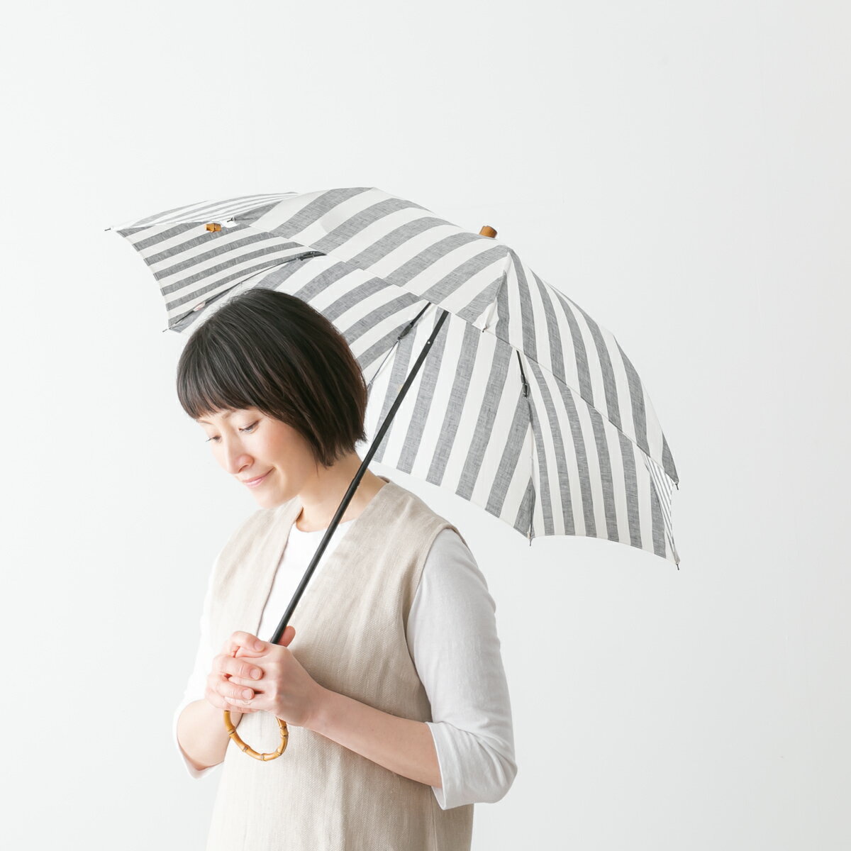 (10%OFFクーポン有)sur mer シュルメール リネン リゾート 太ストライプ 折り畳み傘 SO-002 / SO-011