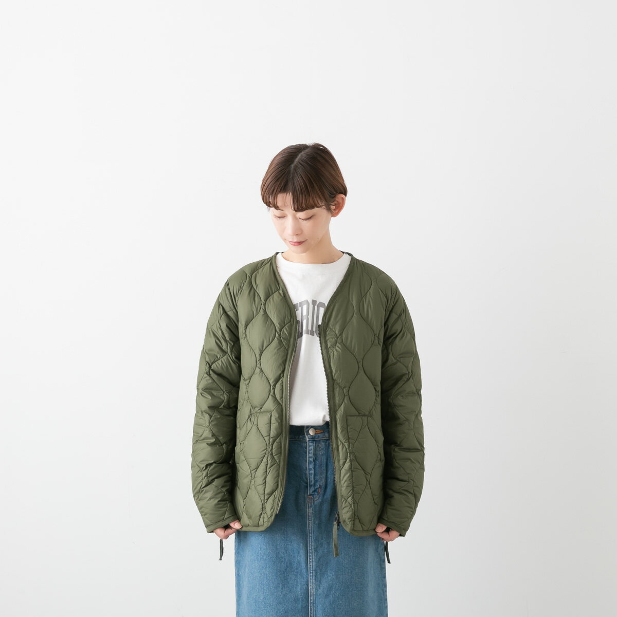 TAION タイオン ミリタリー VネックWジップ ダウンジャケット ソフトシェル (ユニセックス) 5色 101ALSZML-1