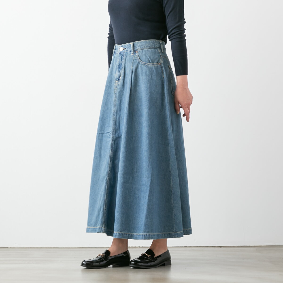 楽天bluebeat web store ブルービート（24h限定★500円OFFクーポン）caqu サキュウ FS Long Flare Skirt デニム ロング フレア スカート 2色 25011