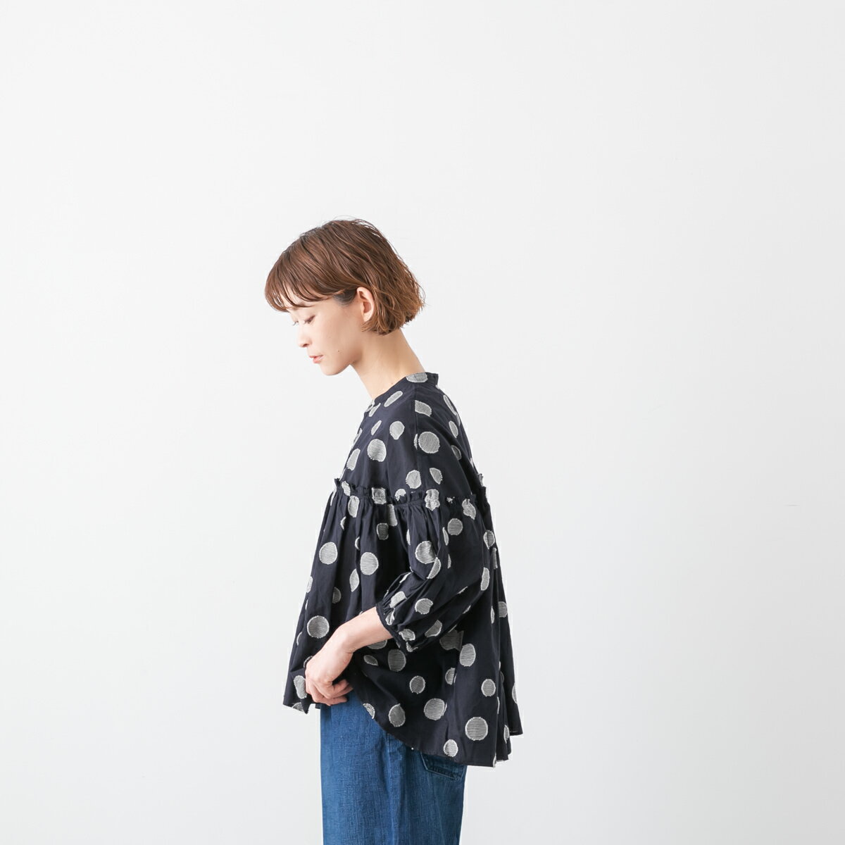 UNIVERSAL TISSU ワイドシャツ　クロップドRIB-SHIRT UNIVERSAL TISSU ワイドシャツ クロップドRIB-SHIRT