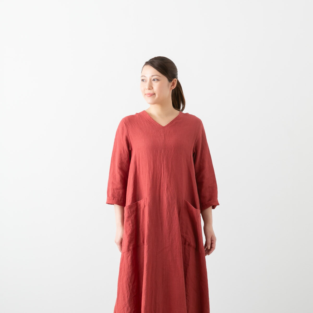 SARAHWEAR サラウェア Belgium Linen V neck Flared Dress ベルギーリネン Vネック フレアドレス 5色 C71272