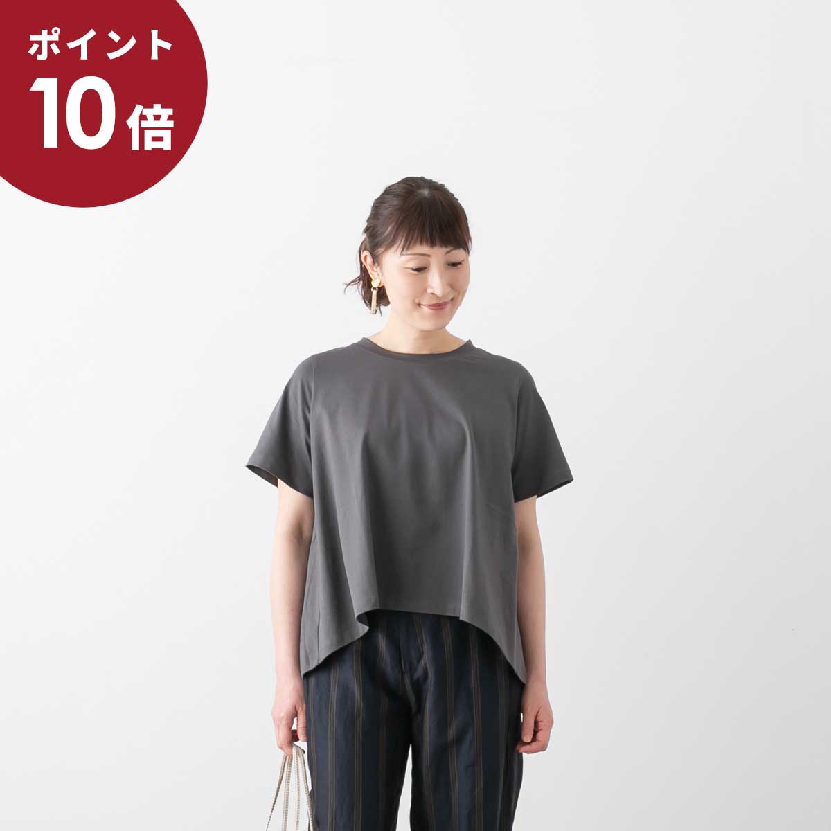 (P10倍!!5/23 20:00~5/27 01:59)(メール便OK)mizuiro ind ミズイロインド クルーネック フレア Tシャツ 3色 210059