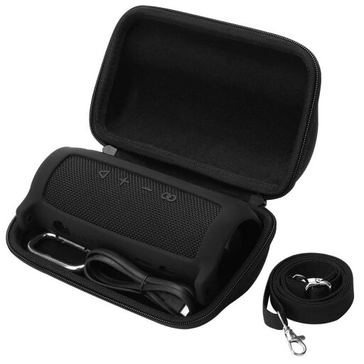 Khanka 製 JBL Filp6 Bluetoothスピーカー用収納ケース+ シリコンケース+肩ストラップ+カラビナ スーパープロテクションコンビネーション (ブラック) Khanka 製 JBL Filp6 Bluetoothスピーカー用収納ケース+ シリコンケース+肩ストラップ+カラビナ スーパープロテクションコンビネーション (ブラック)