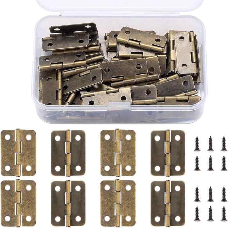 平蝶番 ヒンジ 丁番 ミニ蝶番 木箱用 4穴 50個入り ネジ付 収納ボックス付き 用金物 手芸 手作り パー..