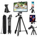 タブレット三脚スタンドマウントホルダー153cm for iPad Pro Air Mini 12.9 11 10.5 Surface Galaxy Tab、iPhone、3.5~13.5インチ携帯電話タブレット、ビデオ録画、カメラ