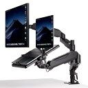 ロボロビン デュアル ノートパソコン/モニターアーム 安定性UP トレイ付き 11-17インチ対応 高度12-60cm 角度自由に調整 ガススプリング グロメット式&クランプ式 モニターアーム 360度回転 11-(3)