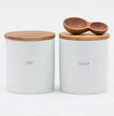 LOLO | 保存容器 | SALT & SUGAR | キャニスターセット | スプーンつき | 日本製 | 陶器 | 磁器 | チーク | 蓋つき |
