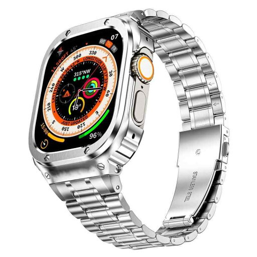 MioHHR ステンレススティール製バンド、ケース互換性 Apple Watch Bands 49mm,金属製保護バンパーカバー付き頑丈なストラップ iWatch Ultra 2 1 男性用. (シルバー) MioHHR ステンレススティール製バンド、ケース互換性 Apple Watch Bands 49mm,金属製保護バンパーカバー付き頑丈なストラップ iWatch Ultra 2 1 男性用. (シルバー)