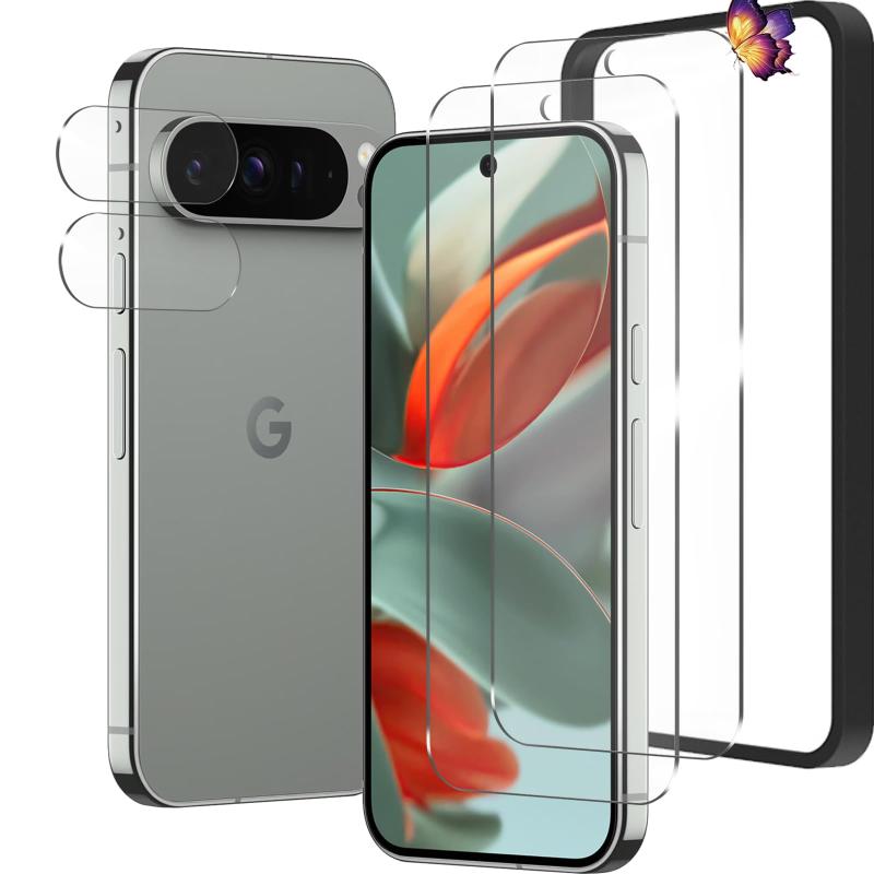 【2+2枚セット】Google Pixel 9 Pro XL 用のガラスフィルム(2枚)+カメラフィルム(2枚)ピクセル9 プロ XL 用の フイルム 強化液晶保護フィルム ワンタッチ貼付け/気泡ゼロ/ケースと干渉せず/硬